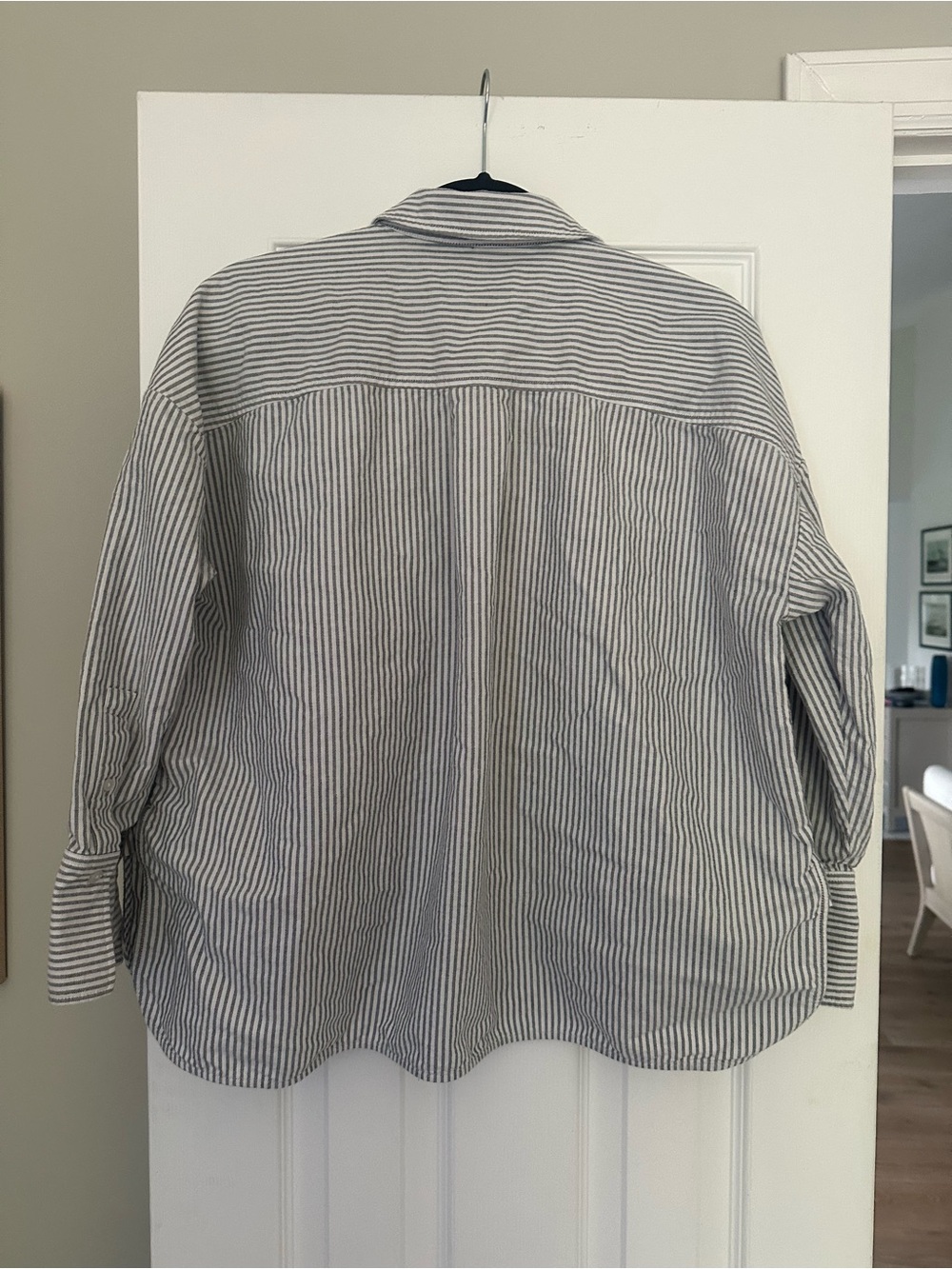 EVERLANE Grey and White Stripe Boxy Oxford Shirt - Picture 4 of 7